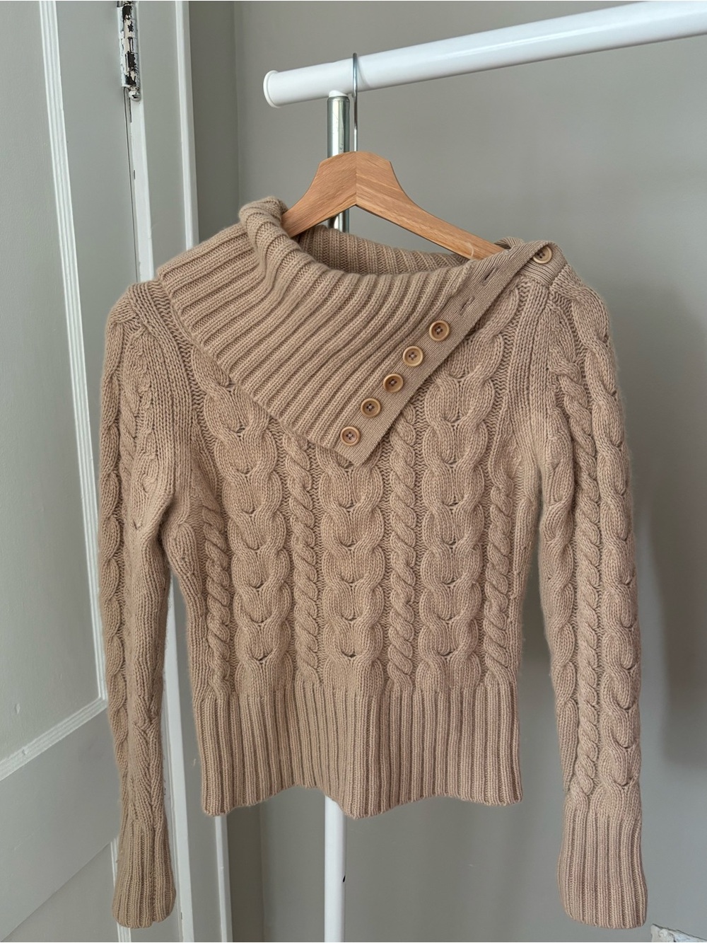 Banana Republic Cable-Knit Button-Collar Sweater - Beige